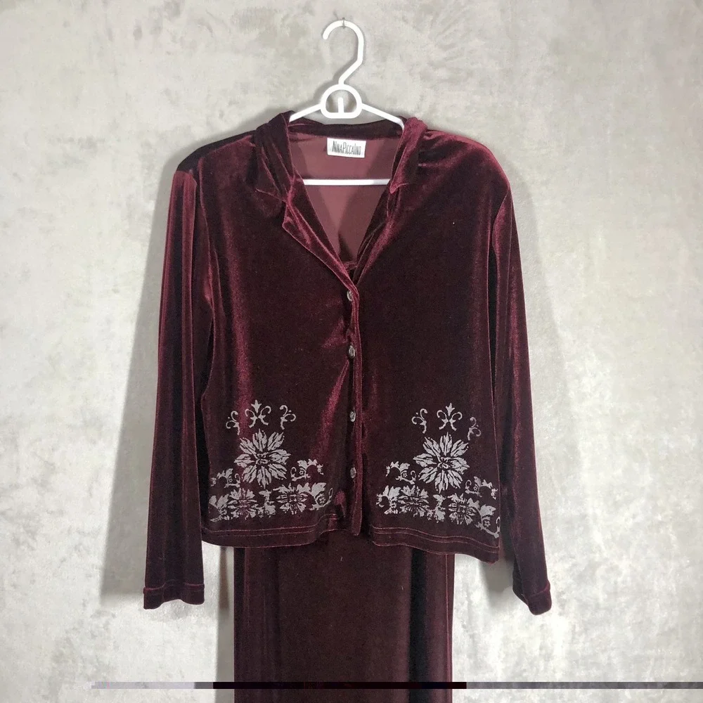 VTG 90s Velvet Maxi Dress Size M/L Burgundy 2pc Whimsigoth Dark Fairy Witchy - Picture 4 of 9